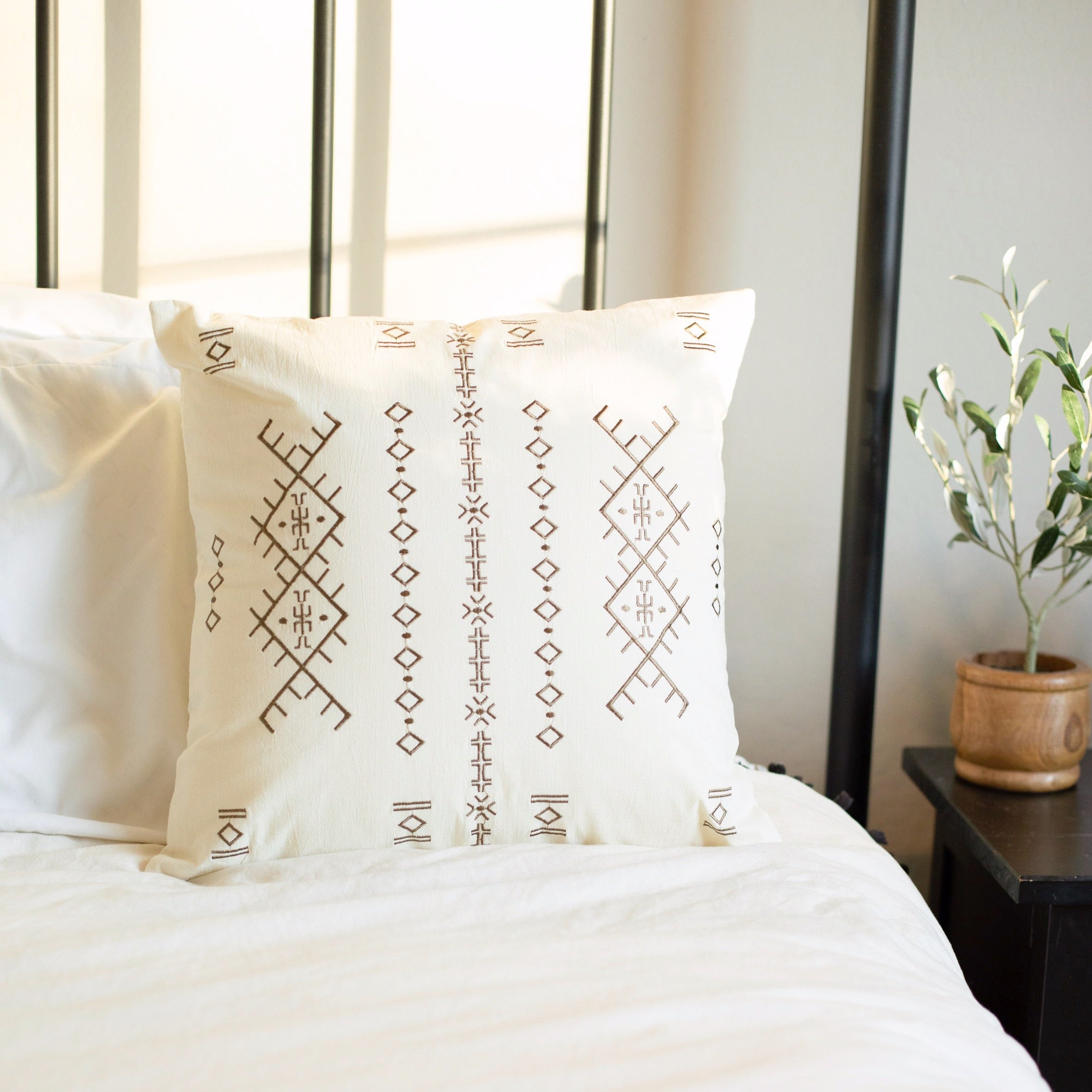 Embroidered Tribal Print Pillow Cover