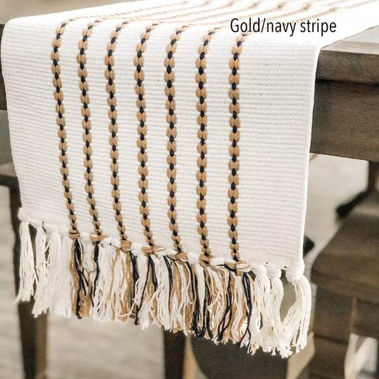 Gold and Navy Striped Table Runner - Table Runner