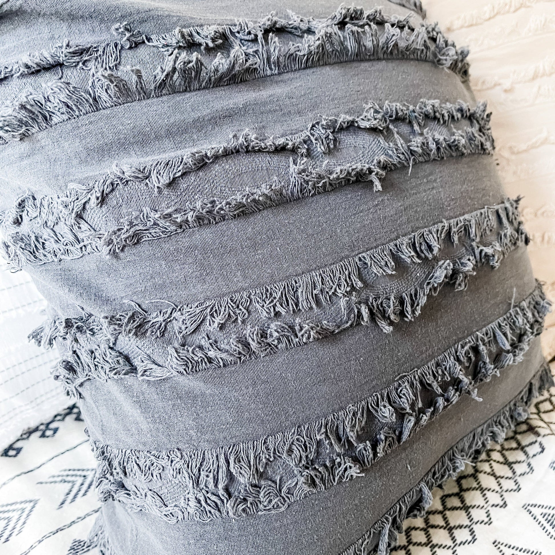 Linen Fringe Pillow Covers - charcoal grey - PILLOW COVERS