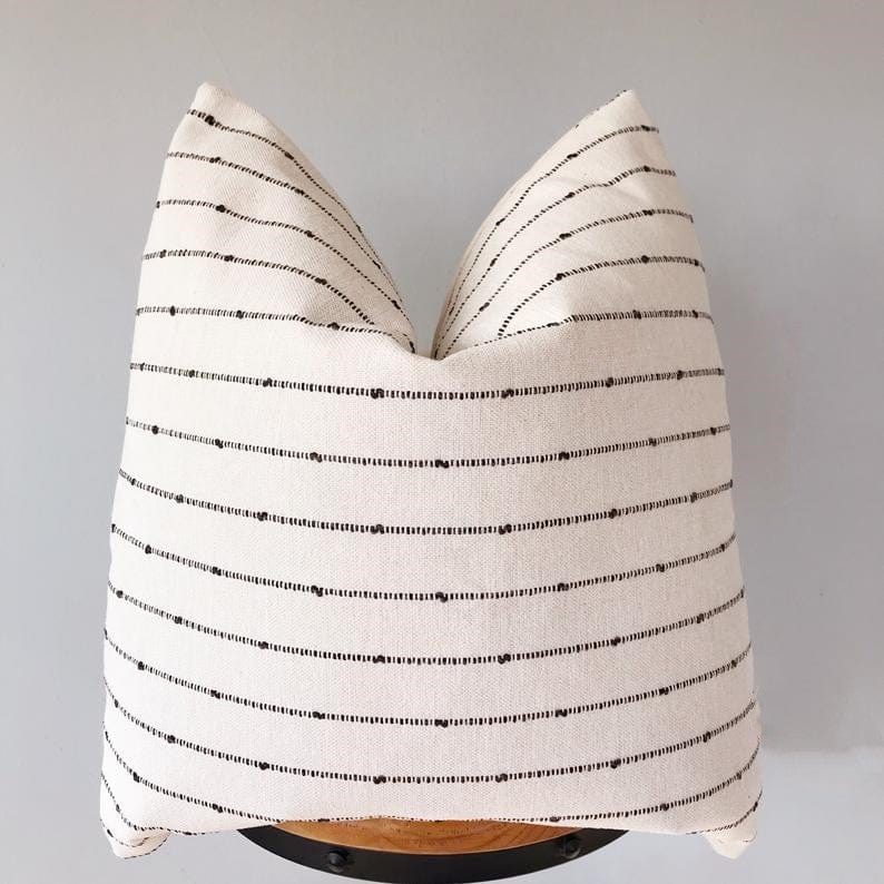 Modern Minimalist Pillow Covers - Cream w/black stripes - 