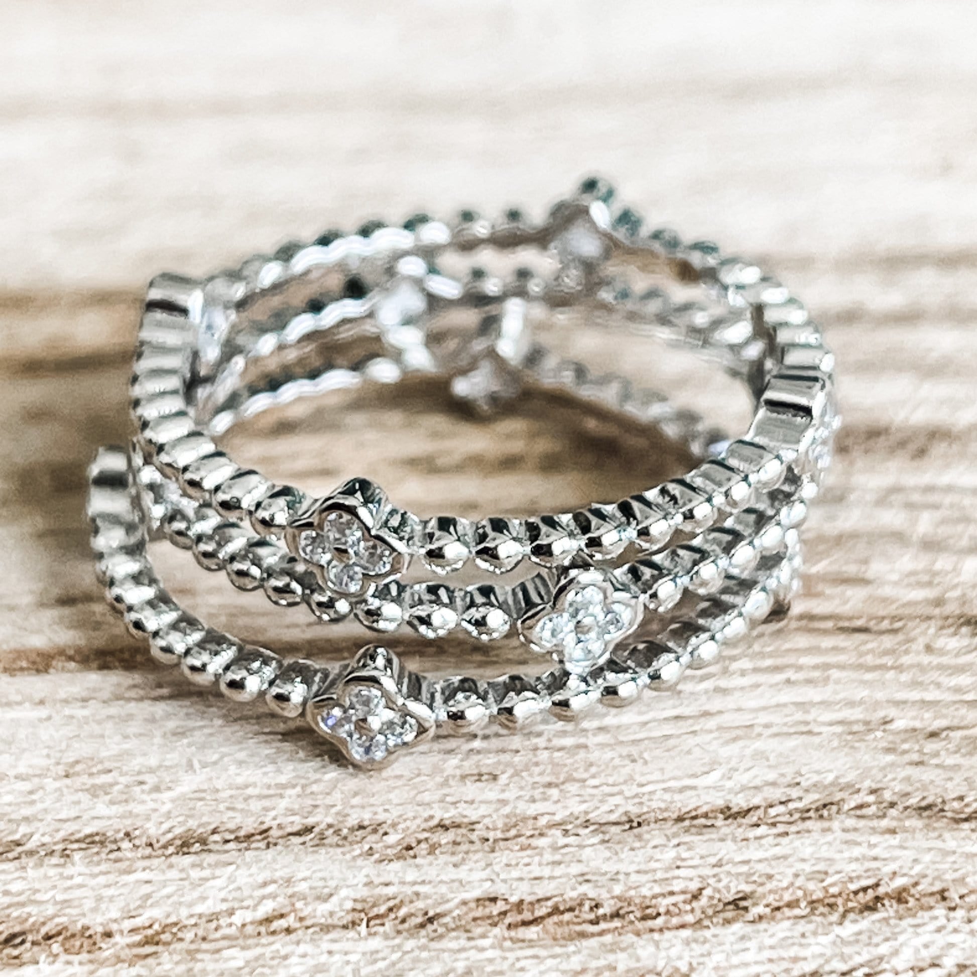 Sterling Silver and CZ Stack Ring - size 7 - Rings